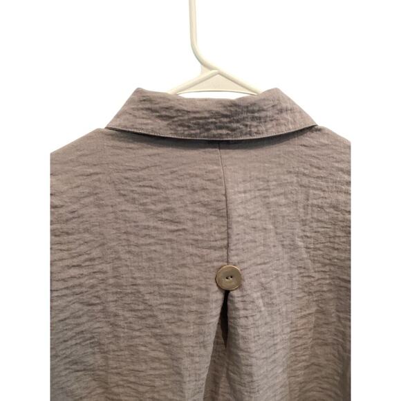 Lulu B Womens Button Up Shirt Medium M Grey Crinkly Jacket Lagenlook Artsy Boho - Picture 10 of 12